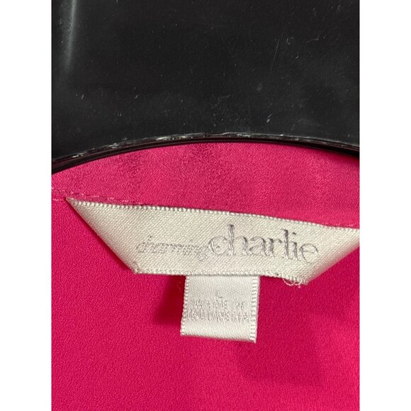 Charming Charlie Bright Pink Button Front Collared Top Womens M Lightweight - Picture 3 of 5